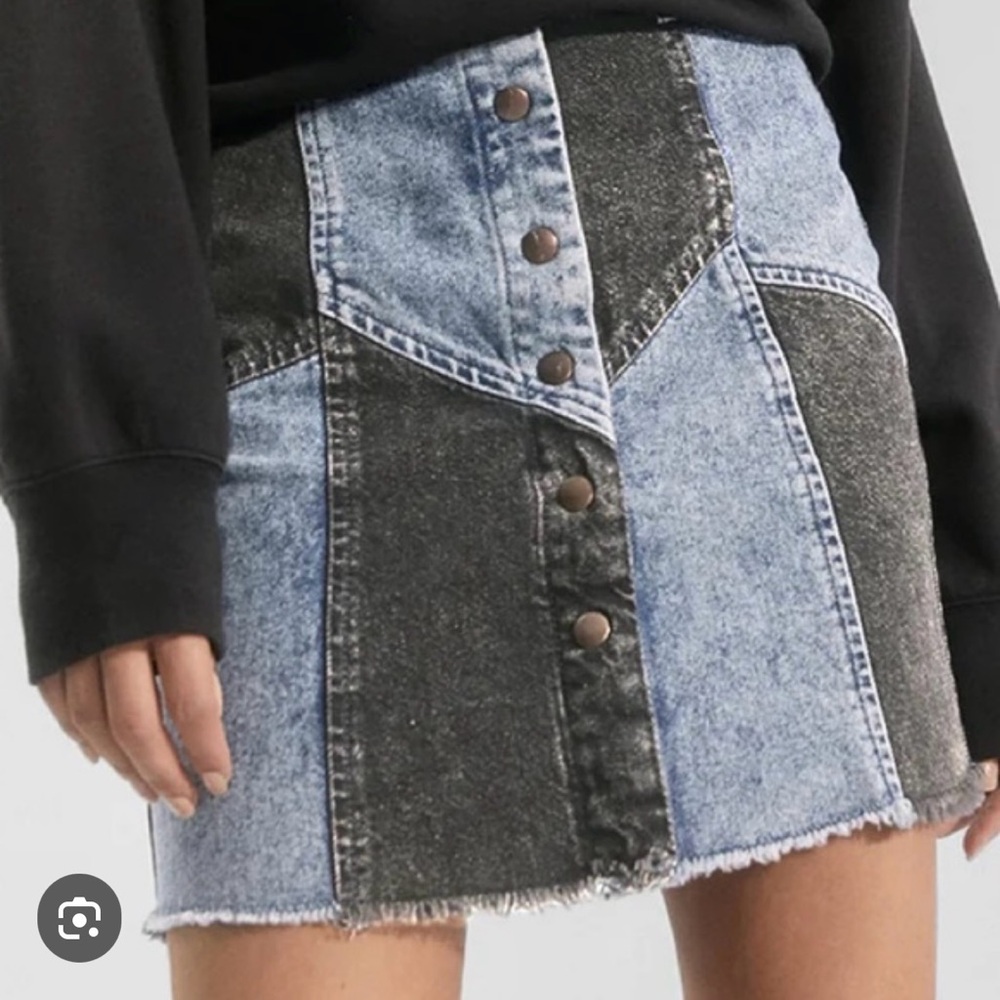 RAILS The Oakwood Acid Patchwork High Wasted Denim Shades Raw Hem Mini Skirt